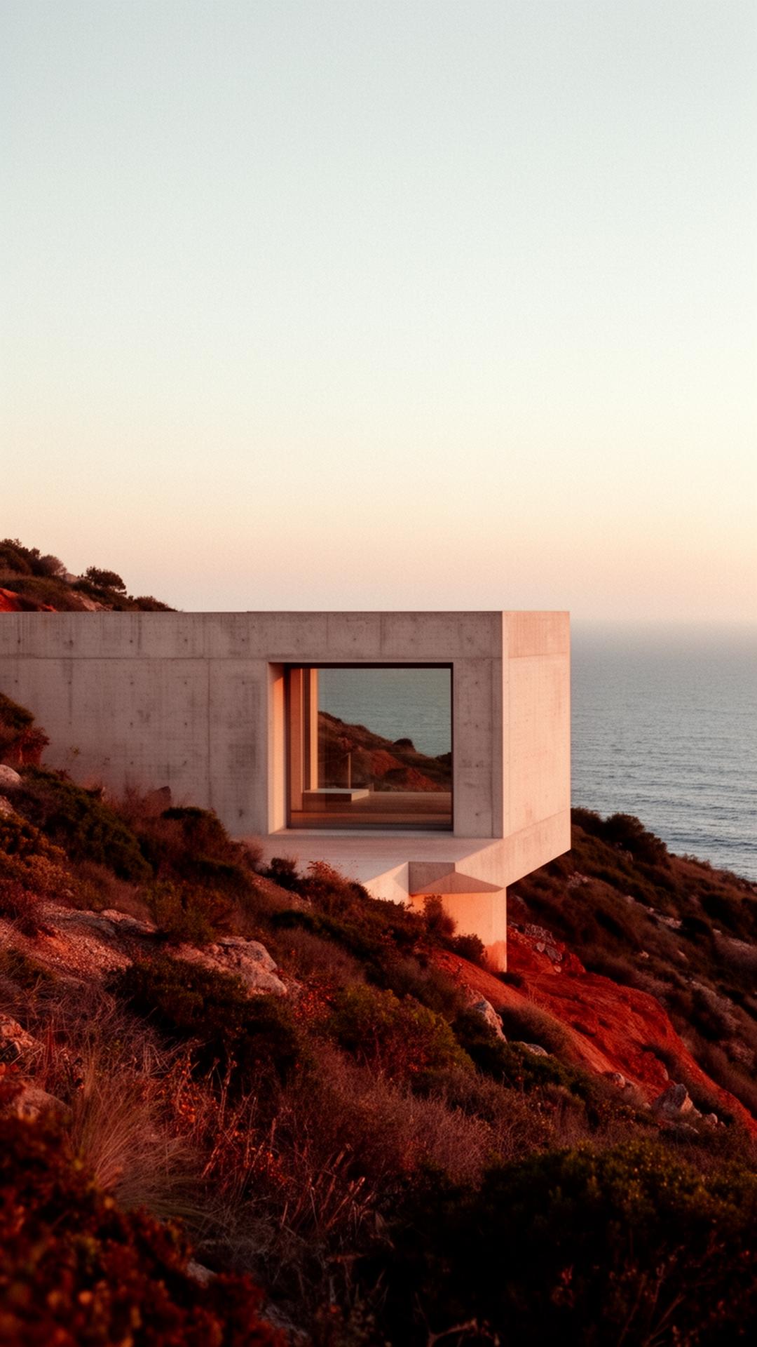 Concrete house on a Mediterranean cliff at golden hour